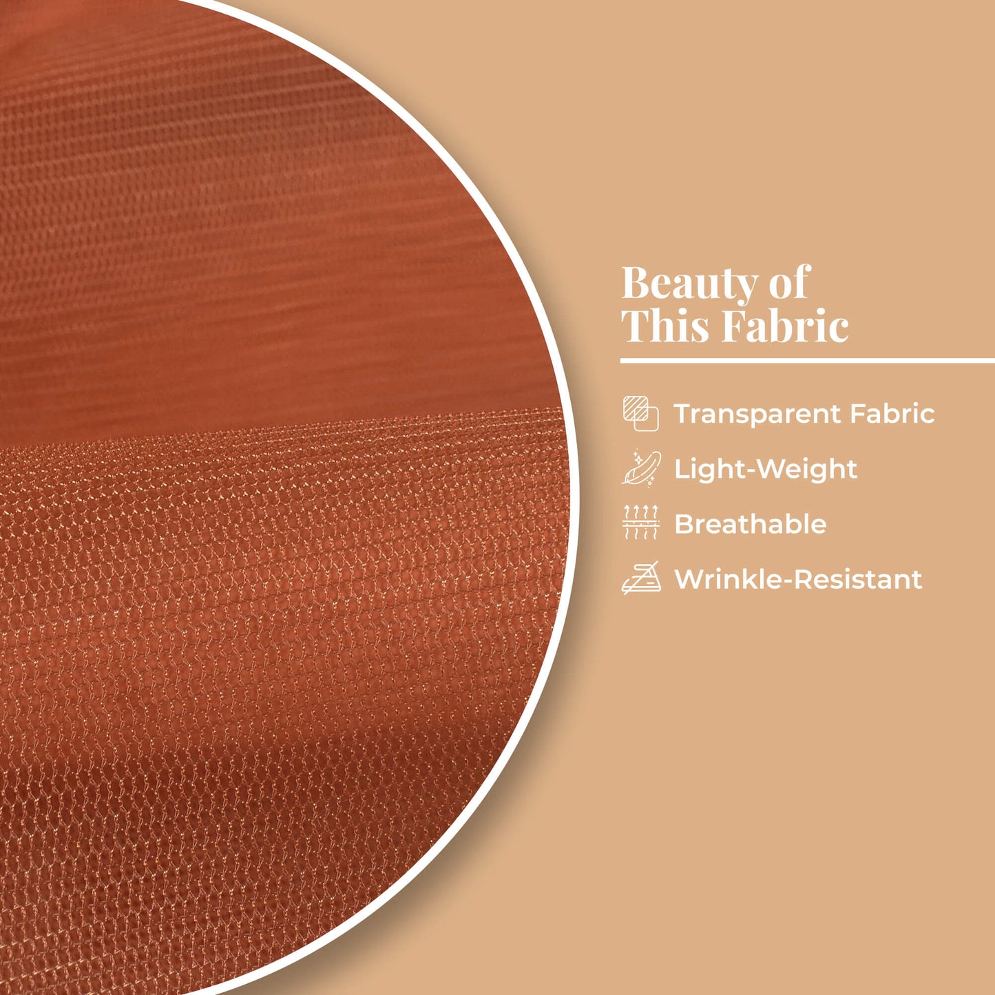 Dark Peach Plain Premium Quality Butterfly Net Fabric