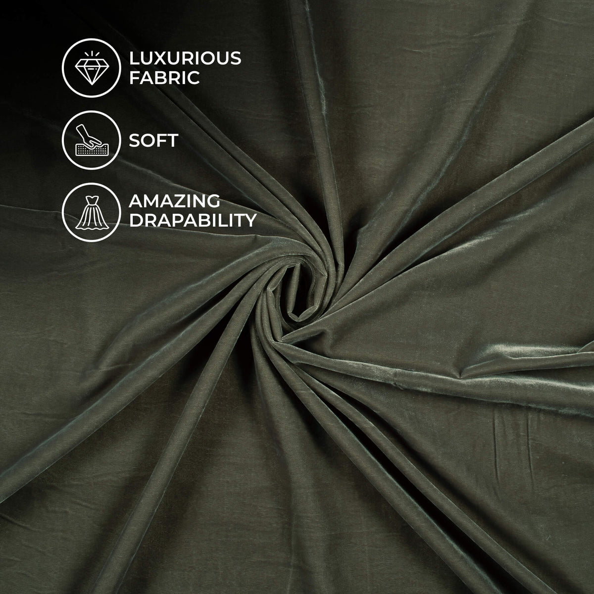 Dark Grey Plain Export Quality Micro Velvet Fabric