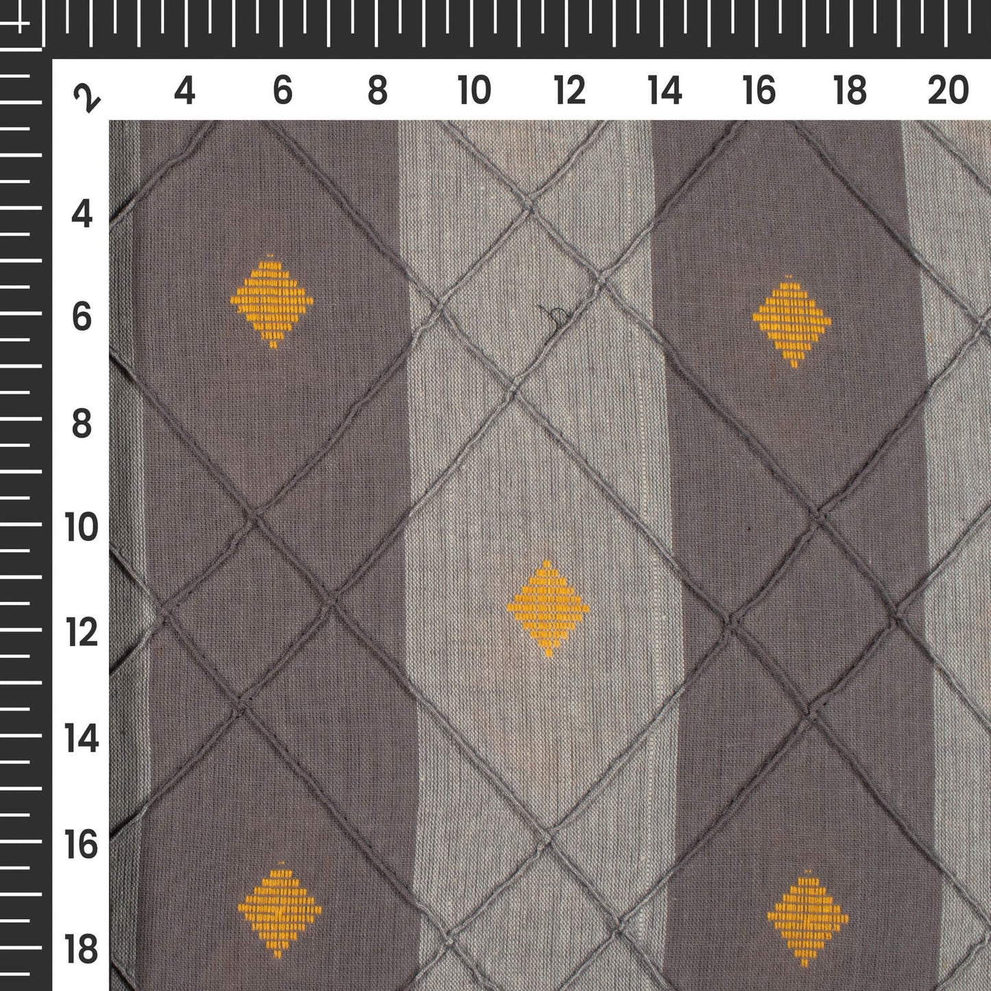 Grey And Yellow Booti Pattern Dobby Pin-Tucks Cotton Fabric