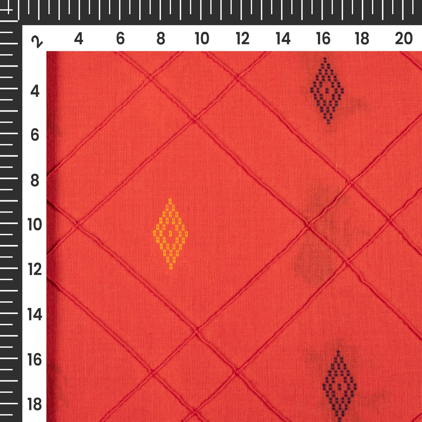 Fire Orange Booti Pattern Dobby Pin-Tucks Cotton Fabric