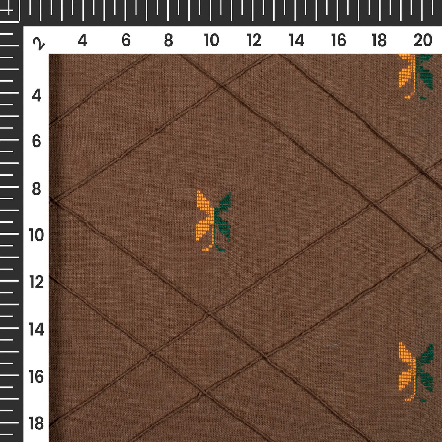Cedar Brown And Yellow Butterfly Pattern Dobby Pin-Tucks Cotton Fabric