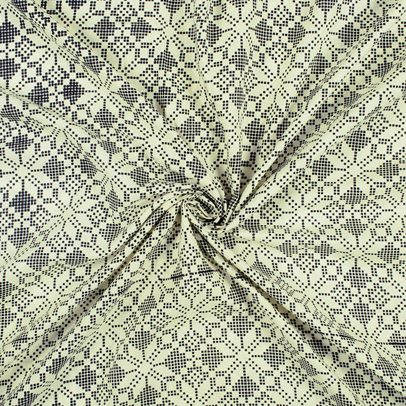 Monochrome Traditional Pattern Screen Print Cotton Fabric - Fabcurate