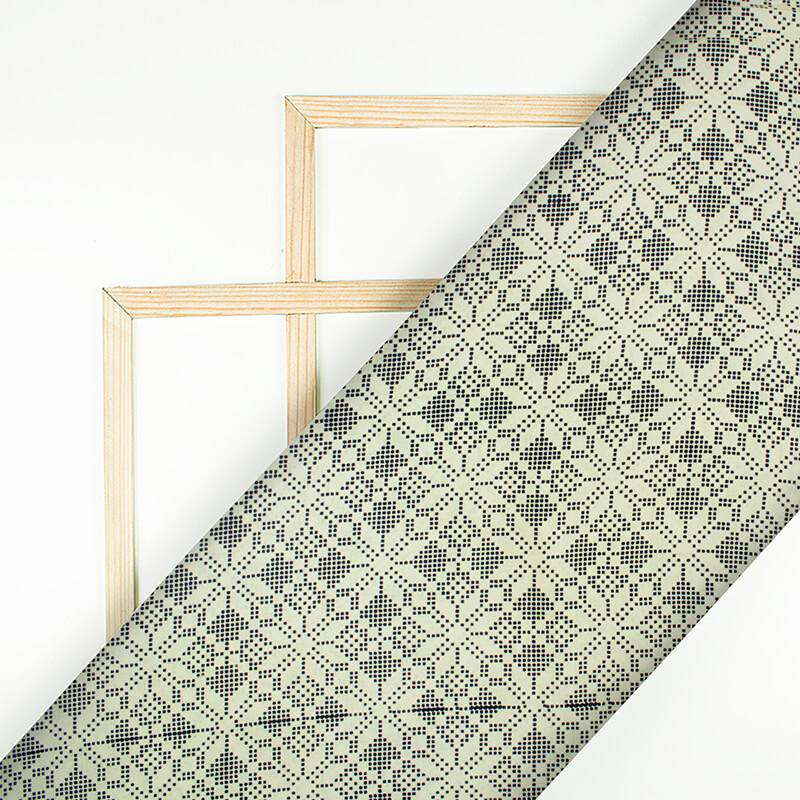 Monochrome Traditional Pattern Screen Print Cotton Fabric - Fabcurate