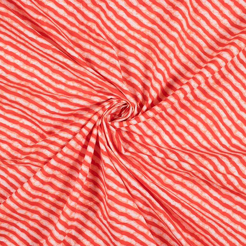 Red And White Leheriya Pattern Screen Print Cotton Fabric - Fabcurate