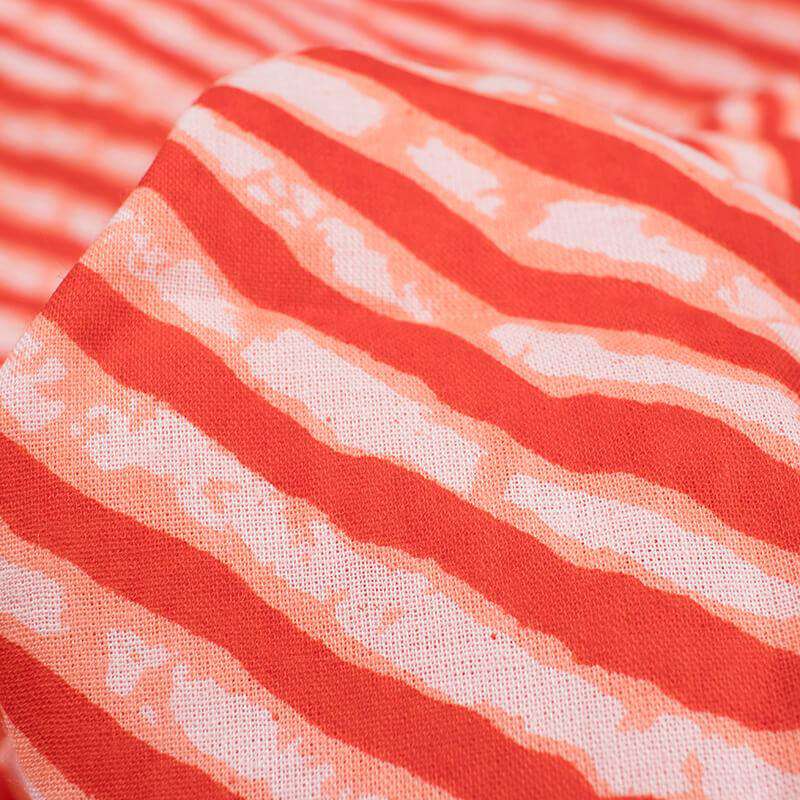 Red And White Leheriya Pattern Screen Print Cotton Fabric - Fabcurate