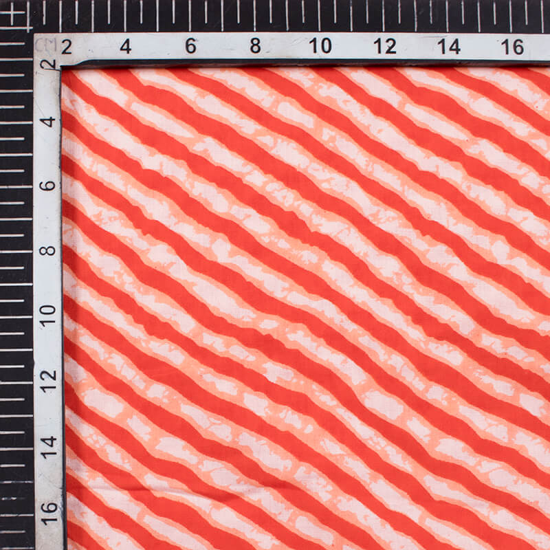 Red And White Leheriya Pattern Screen Print Cotton Fabric - Fabcurate