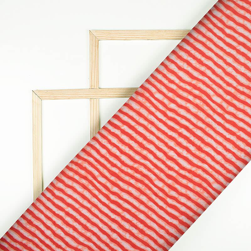 Red And White Leheriya Pattern Screen Print Cotton Fabric - Fabcurate