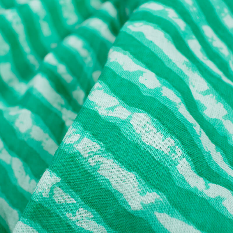 Turquoise Blue And White Leheriya Pattern Screen Print Cotton Fabric - Fabcurate
