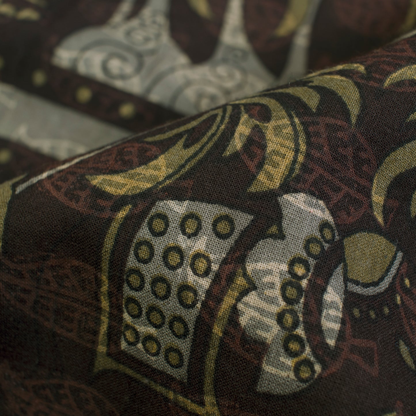 Brown And Grey Tree Pattern Screen Print Cotton Fabric - Fabcurate