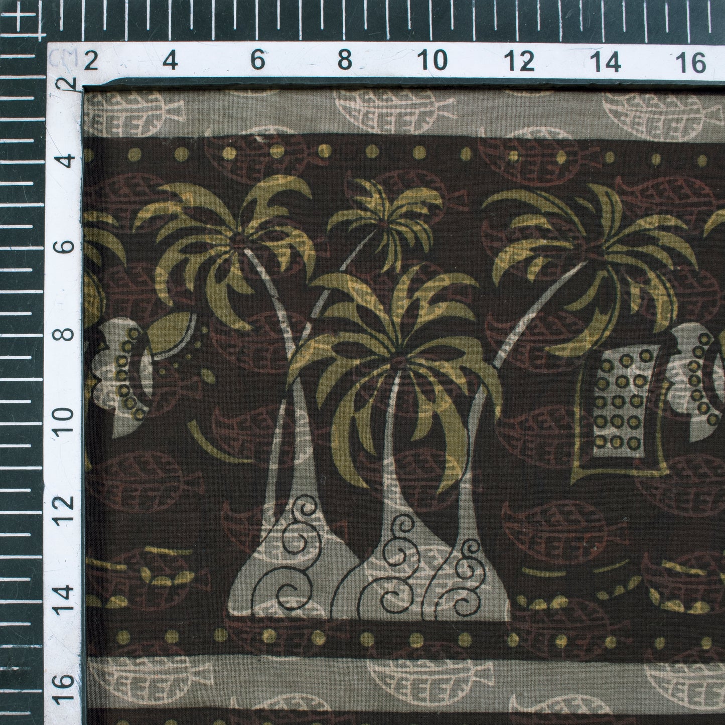 Brown And Grey Tree Pattern Screen Print Cotton Fabric - Fabcurate