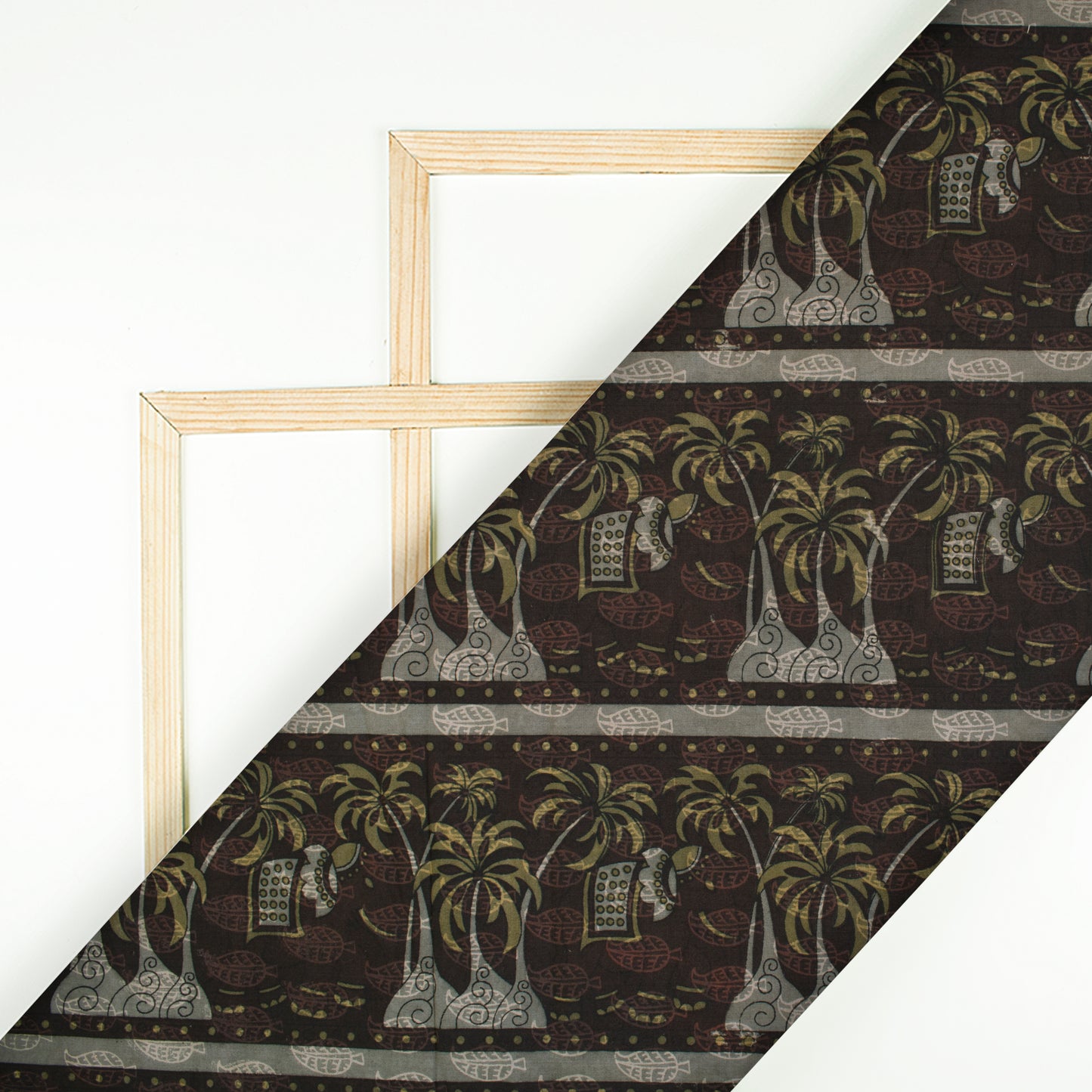 Brown And Grey Tree Pattern Screen Print Cotton Fabric - Fabcurate