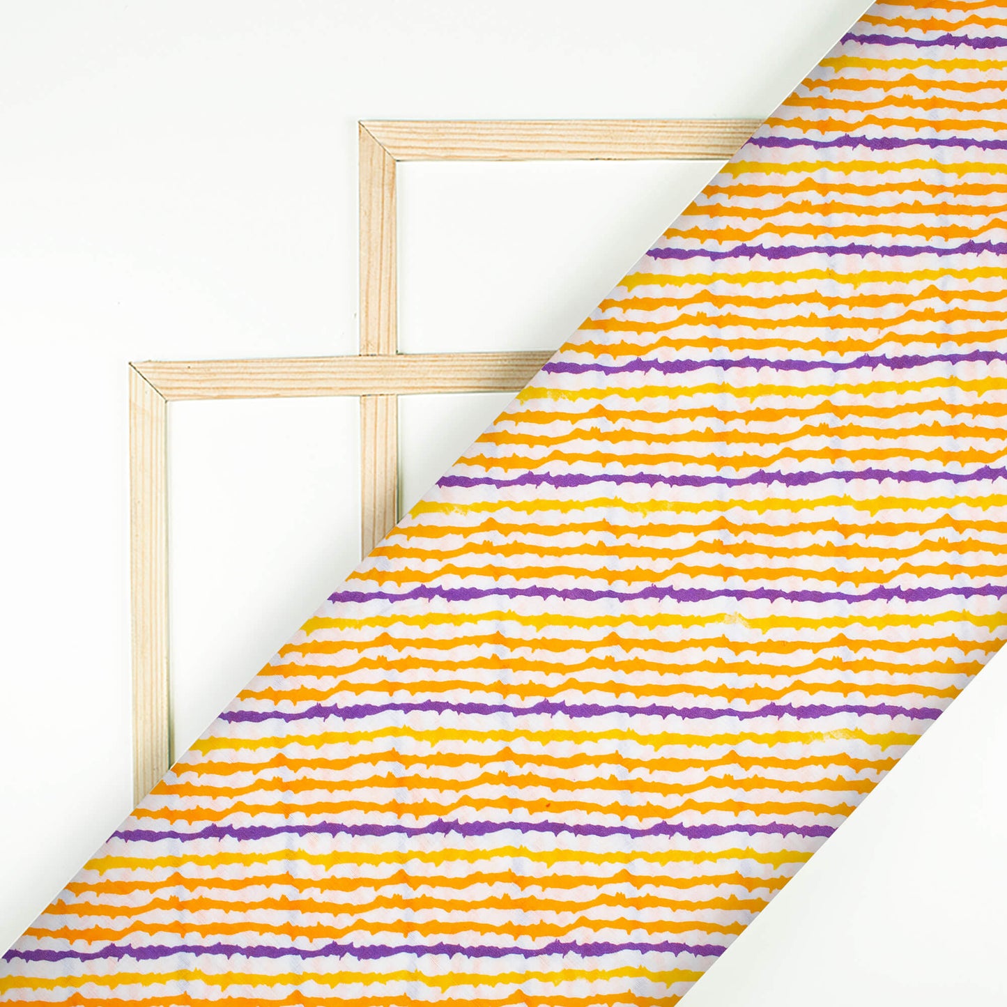 White And Orange Leheriya Pattern Screen Print Cotton Cambric Fabric