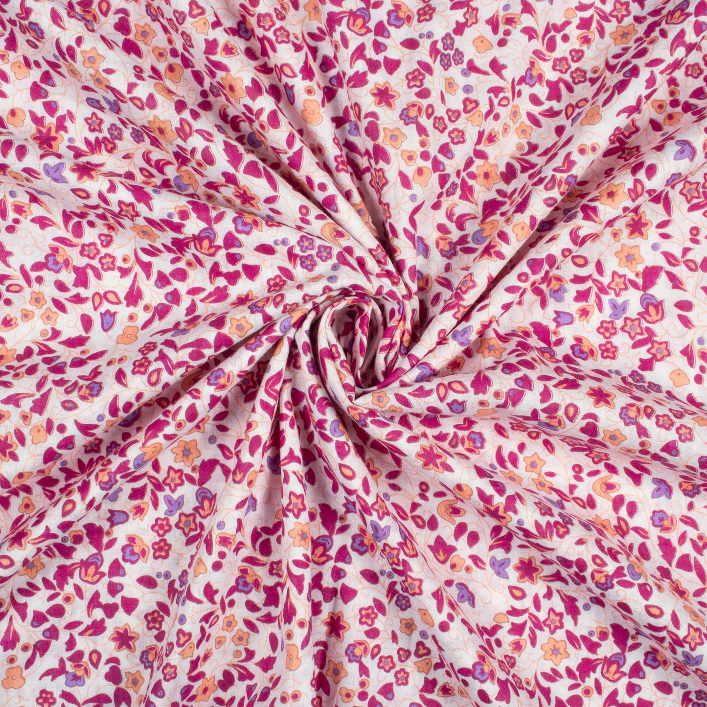 White And Magenta Purple Floral Pattern Screen Print Cotton Cambric Fabric