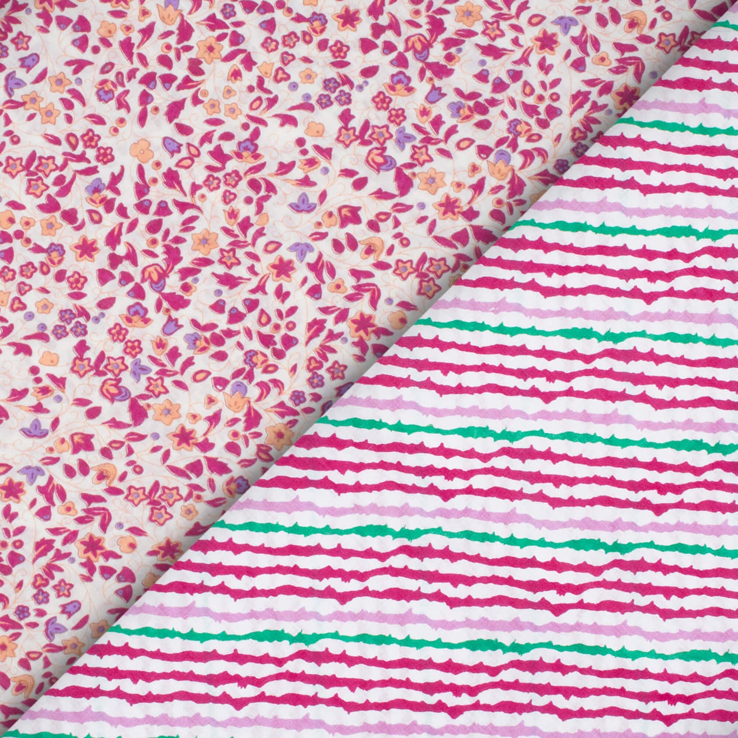 White And Magenta Purple Floral Pattern Screen Print Cotton Cambric Fabric