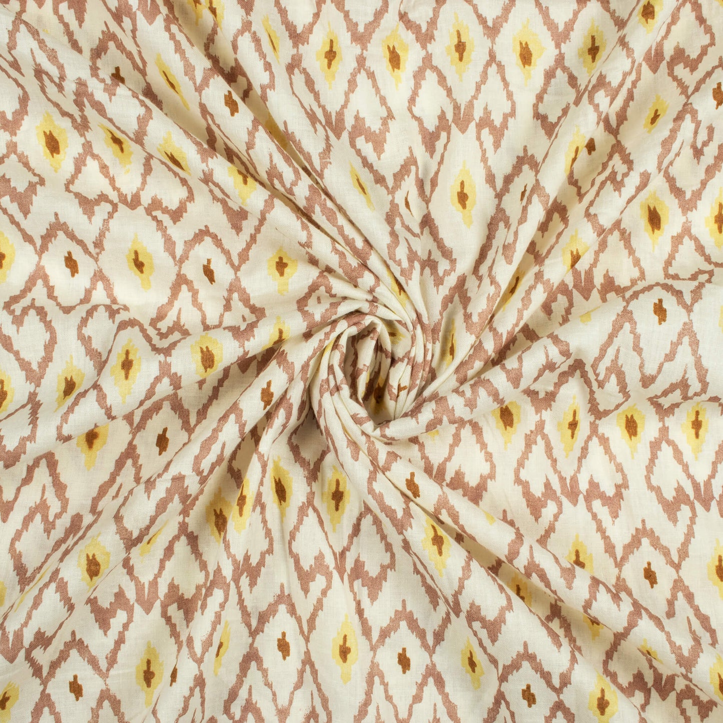 Off White And Laguna Yellow Trellis Pattern Screen Print Cotton Cambric Fabric