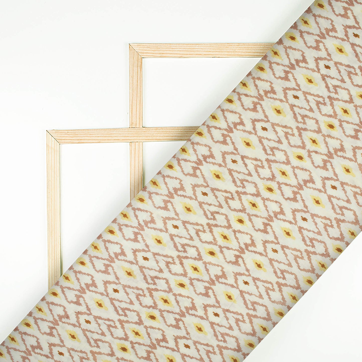 Off White And Laguna Yellow Trellis Pattern Screen Print Cotton Cambric Fabric
