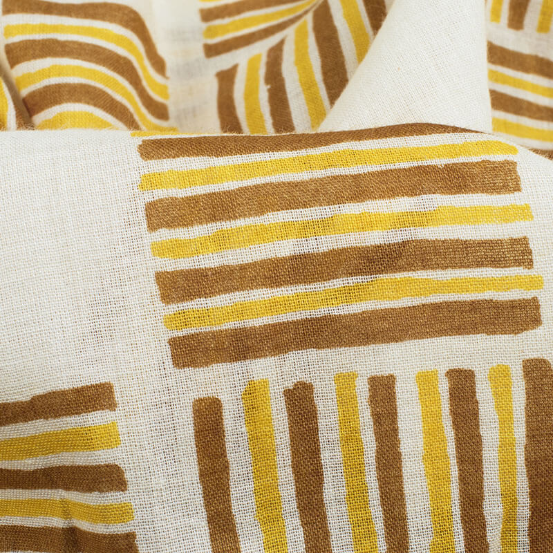 White And Tortilla Brown Geometric Pattern Screen Print Cotton Mulmul Fabric - Fabcurate