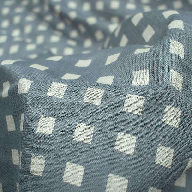 Grey And Off White Geometric Pattern Screen Print Mulmul Fabric - Fabcurate