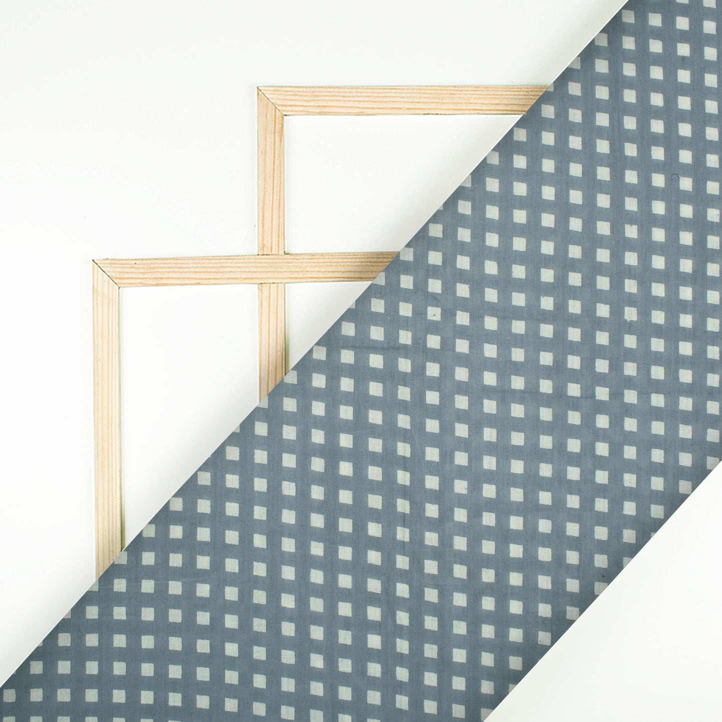 Grey And Off White Geometric Pattern Screen Print Mulmul Fabric - Fabcurate