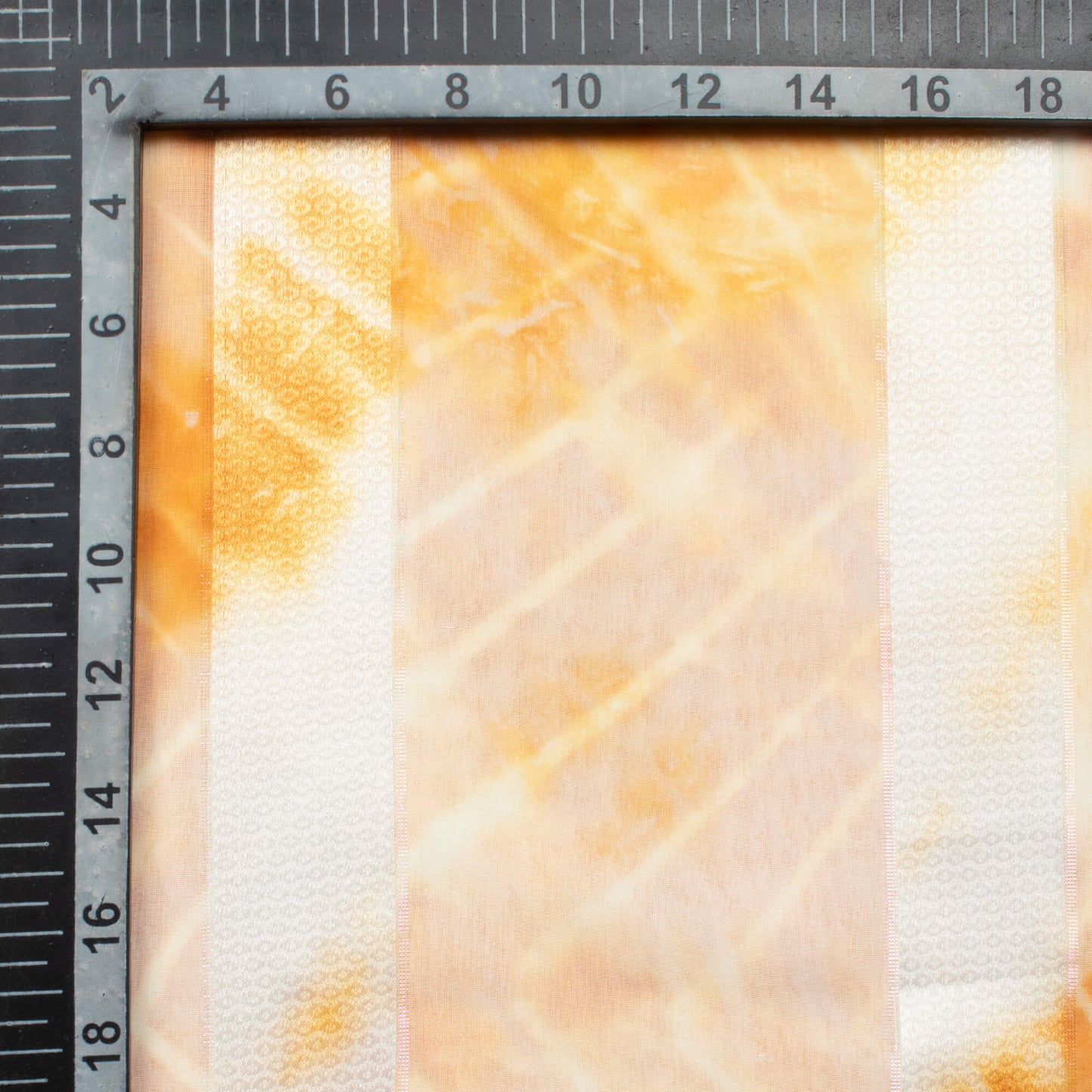 Cidar Orange And White Shibori Hand Tie & Dye Stripes Lurex Jacquard Georgette Fabric