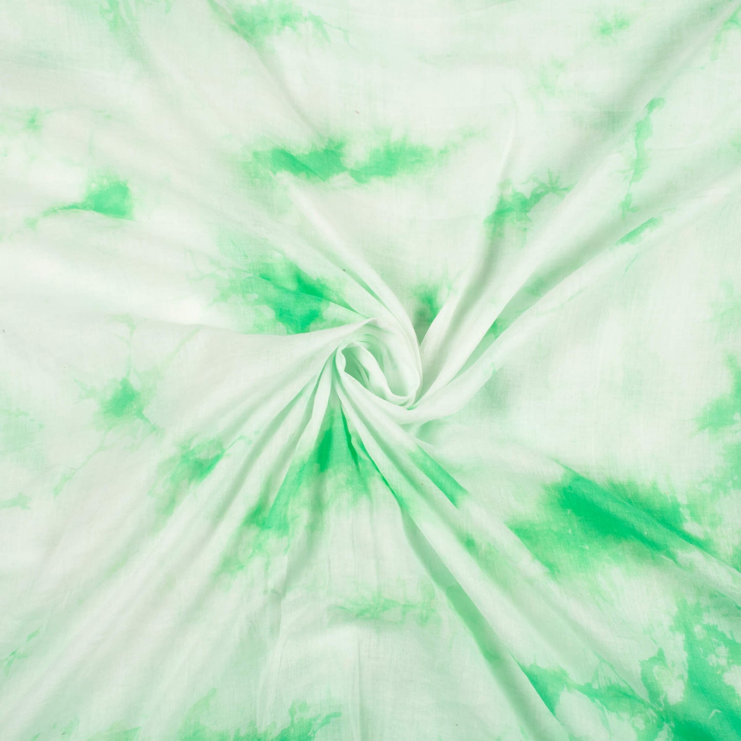 White And Spring Green Shibori Hand Tie & Dye Cotton Mulmul Fabric