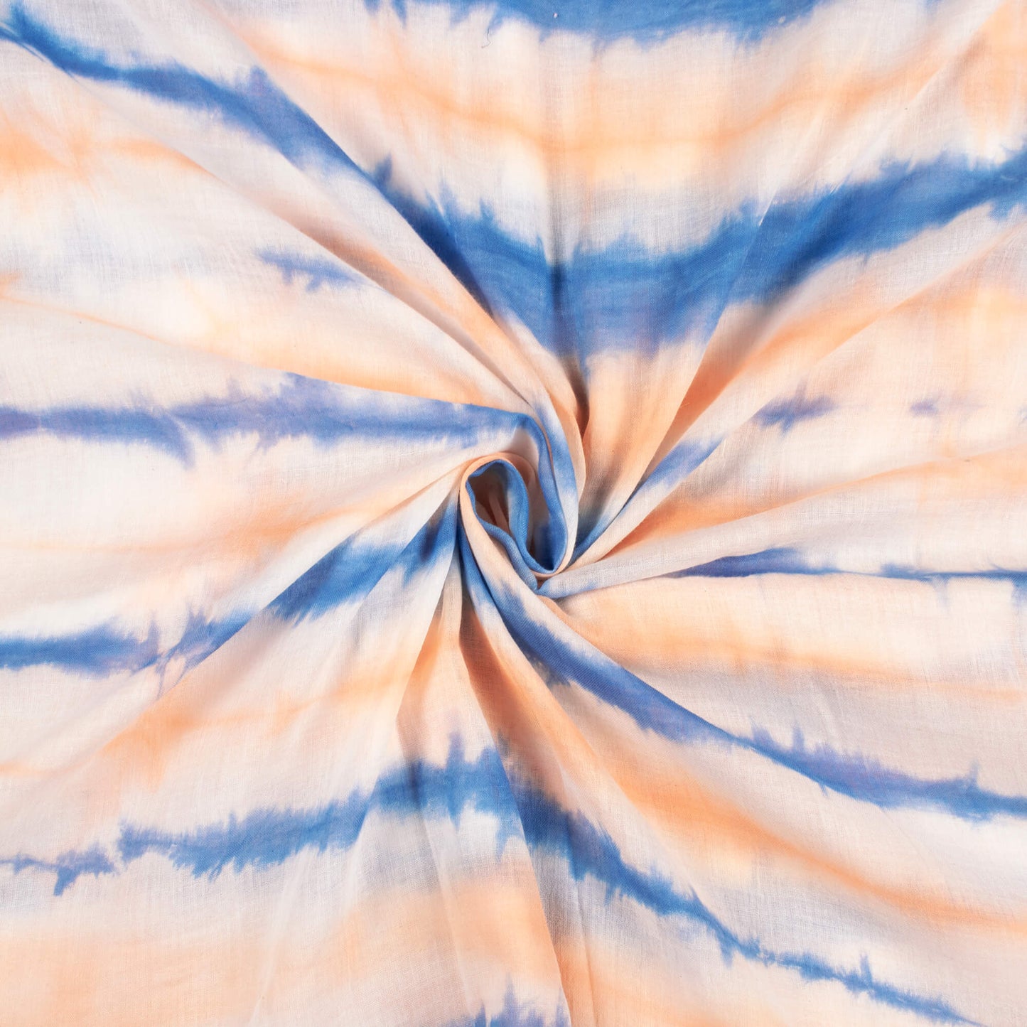 Yale Blue And Pastel Orange Shibori Hand Tie & Dye Cotton Mulmul Fabric
