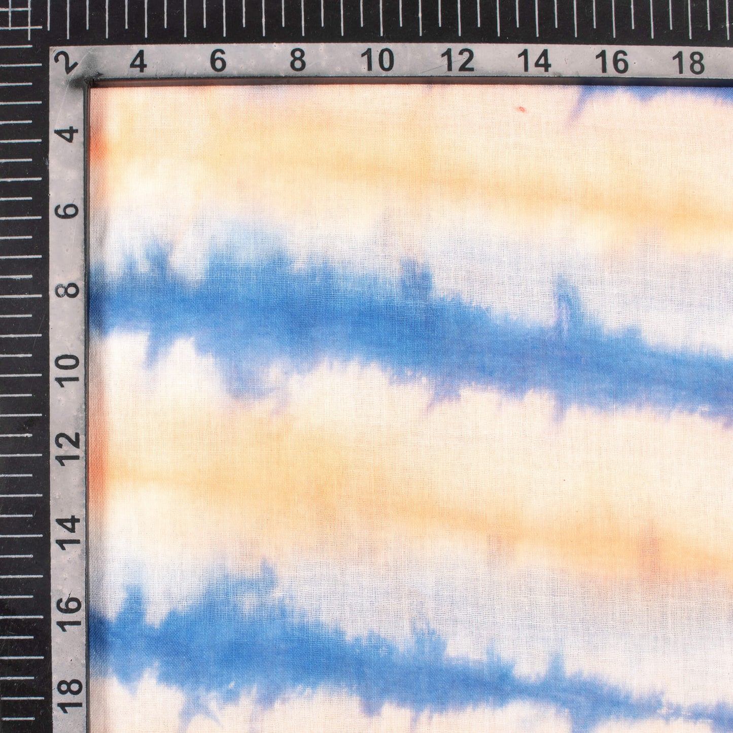 Yale Blue And Pastel Orange Shibori Hand Tie & Dye Cotton Mulmul Fabric