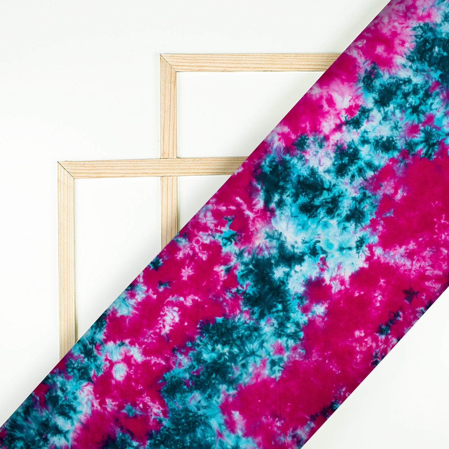 Fuchsia And Peacock Blue Tie & Dye Pattern Rayon Fabric - Fabcurate