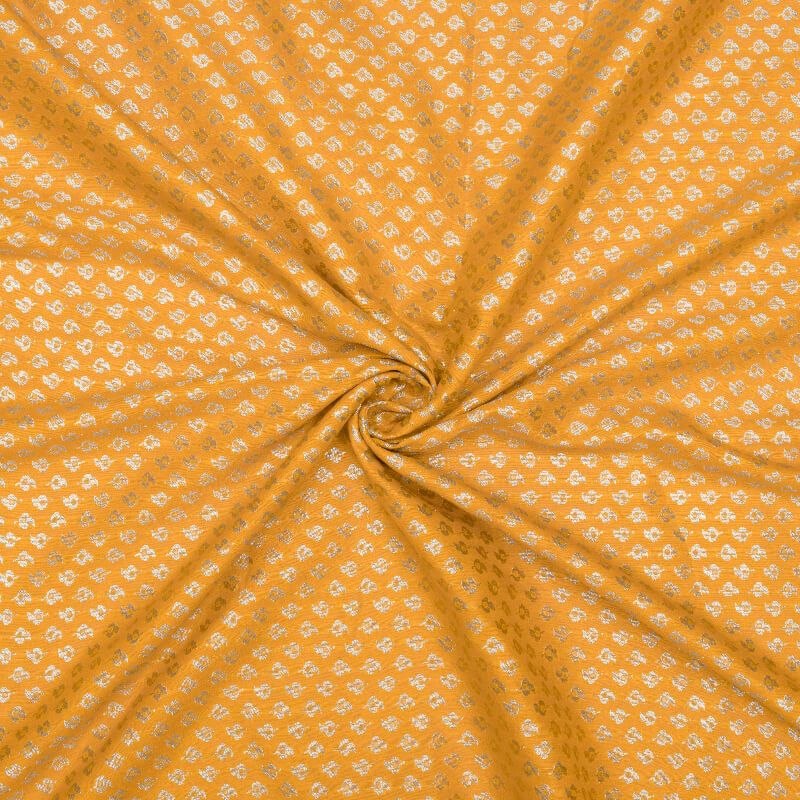 Yellow Booti Pattern Zari Jacquard Banarasi Taffeta Silk Fabric - Fabcurate