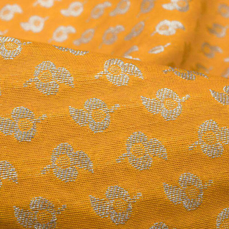 Yellow Booti Pattern Zari Jacquard Banarasi Taffeta Silk Fabric - Fabcurate