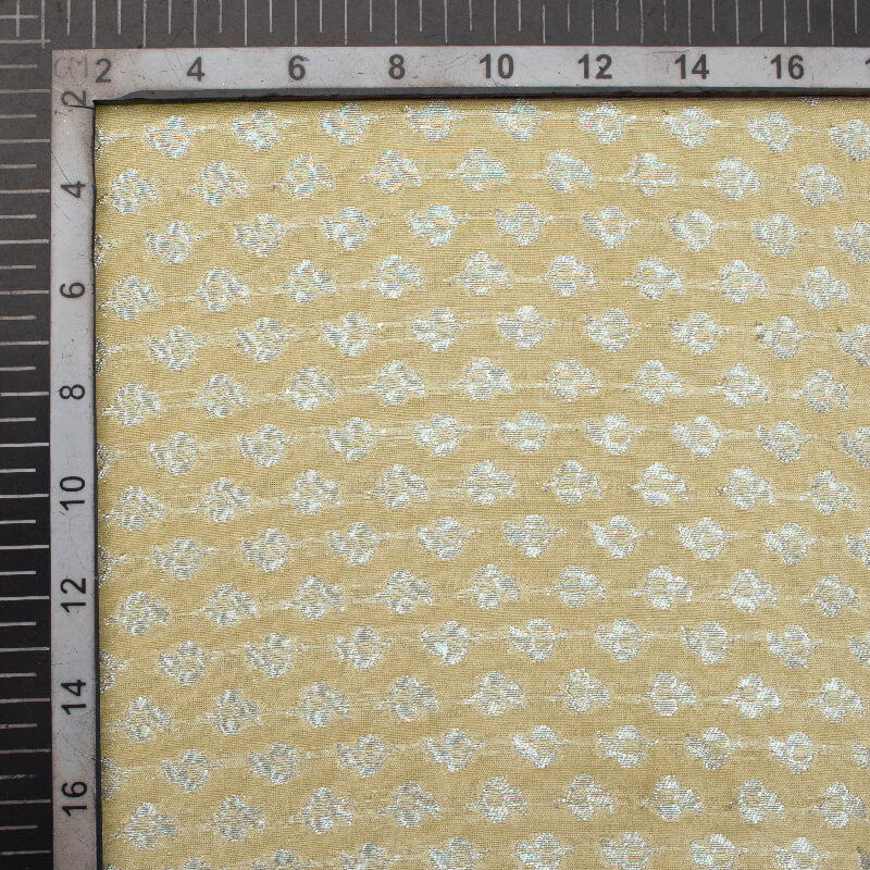 Beige Booti Pattern Zari Jacquard Banarasi Taffeta Silk Fabric - Fabcurate