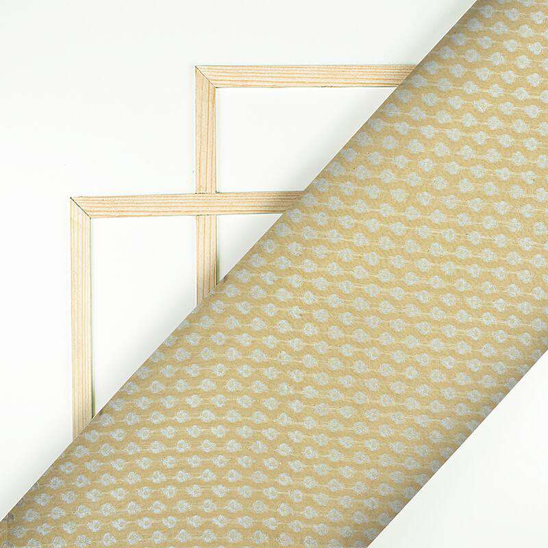 Beige Booti Pattern Zari Jacquard Banarasi Taffeta Silk Fabric - Fabcurate