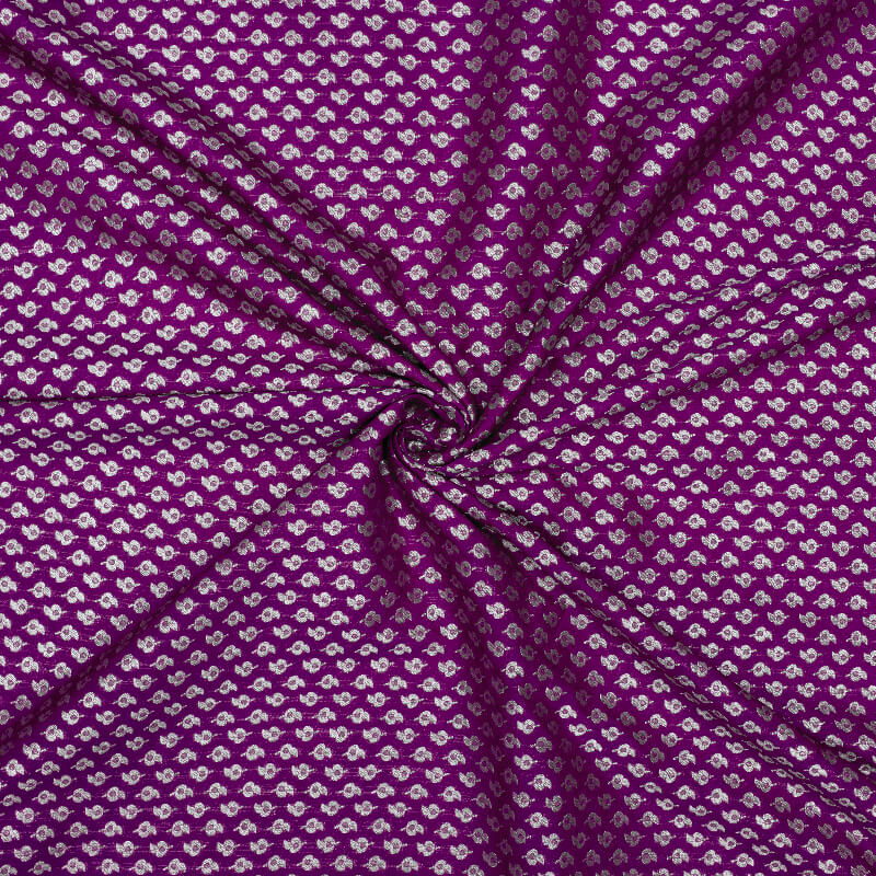 Grape Purple Booti Pattern Zari Jacquard Banarasi Taffeta Silk Fabric - Fabcurate