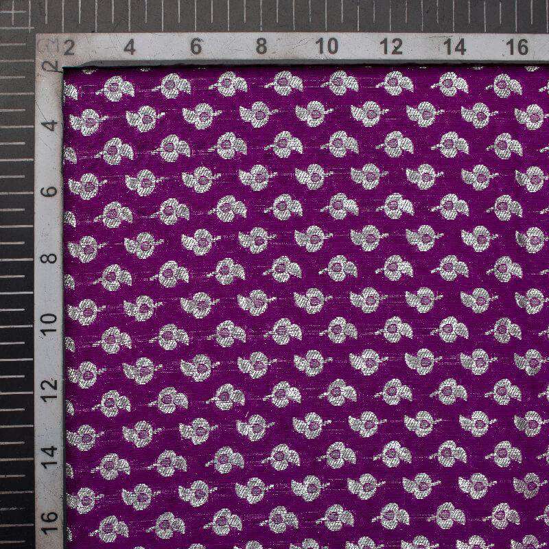 Grape Purple Booti Pattern Zari Jacquard Banarasi Taffeta Silk Fabric - Fabcurate