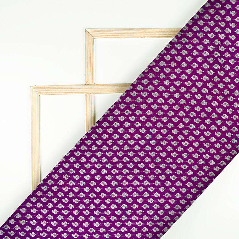 Grape Purple Booti Pattern Zari Jacquard Banarasi Taffeta Silk Fabric - Fabcurate