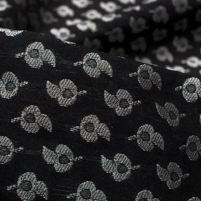 Black Booti Pattern Zari Jacquard Banarasi Taffeta Silk Fabric - Fabcurate