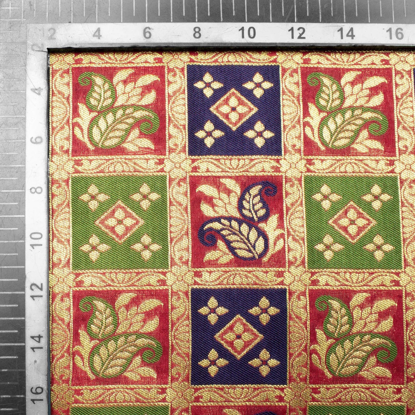 Maroon And Navy Blue Checks Pattren Zari Jacquard Banarasi Taffeta Silk Fabric