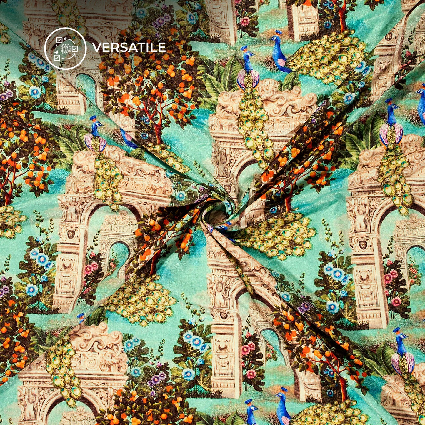 Indian Peacock Madhuvanii Digital Print Premium Velvet Fabric