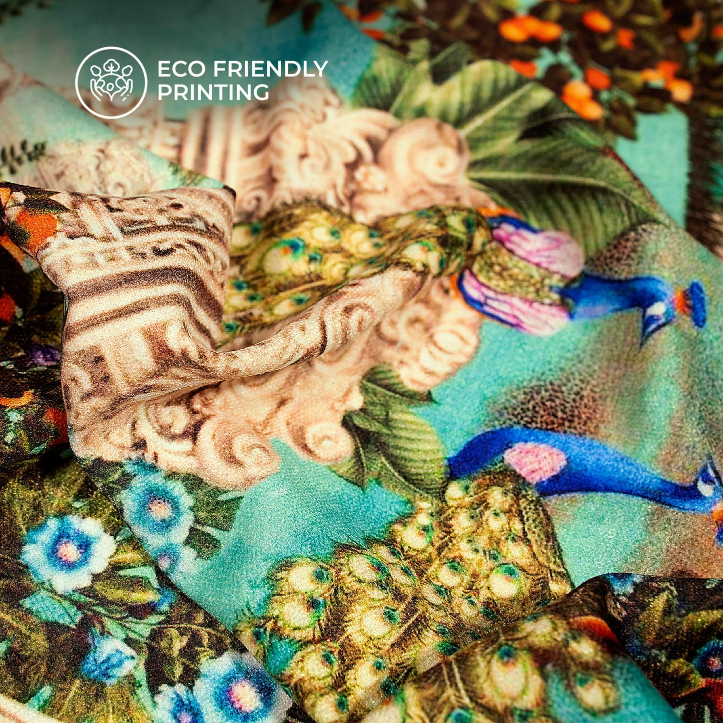 Indian Peacock Madhuvanii Digital Print Premium Velvet Fabric