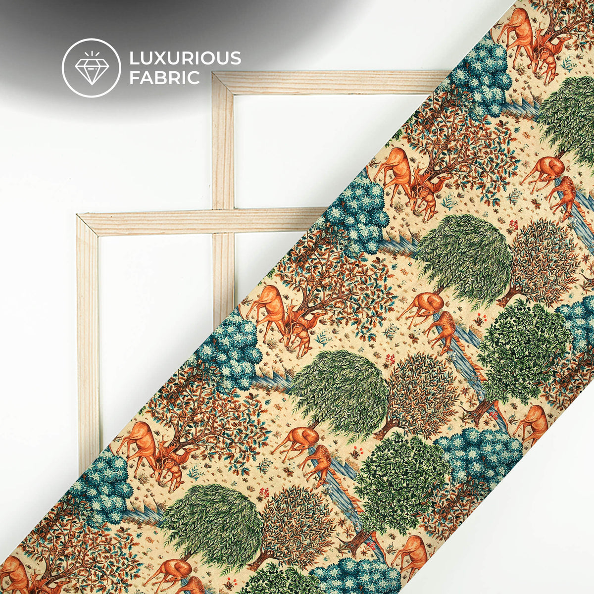 Green And Cream Madhuvanii Digital Print Premium Velvet Fabric