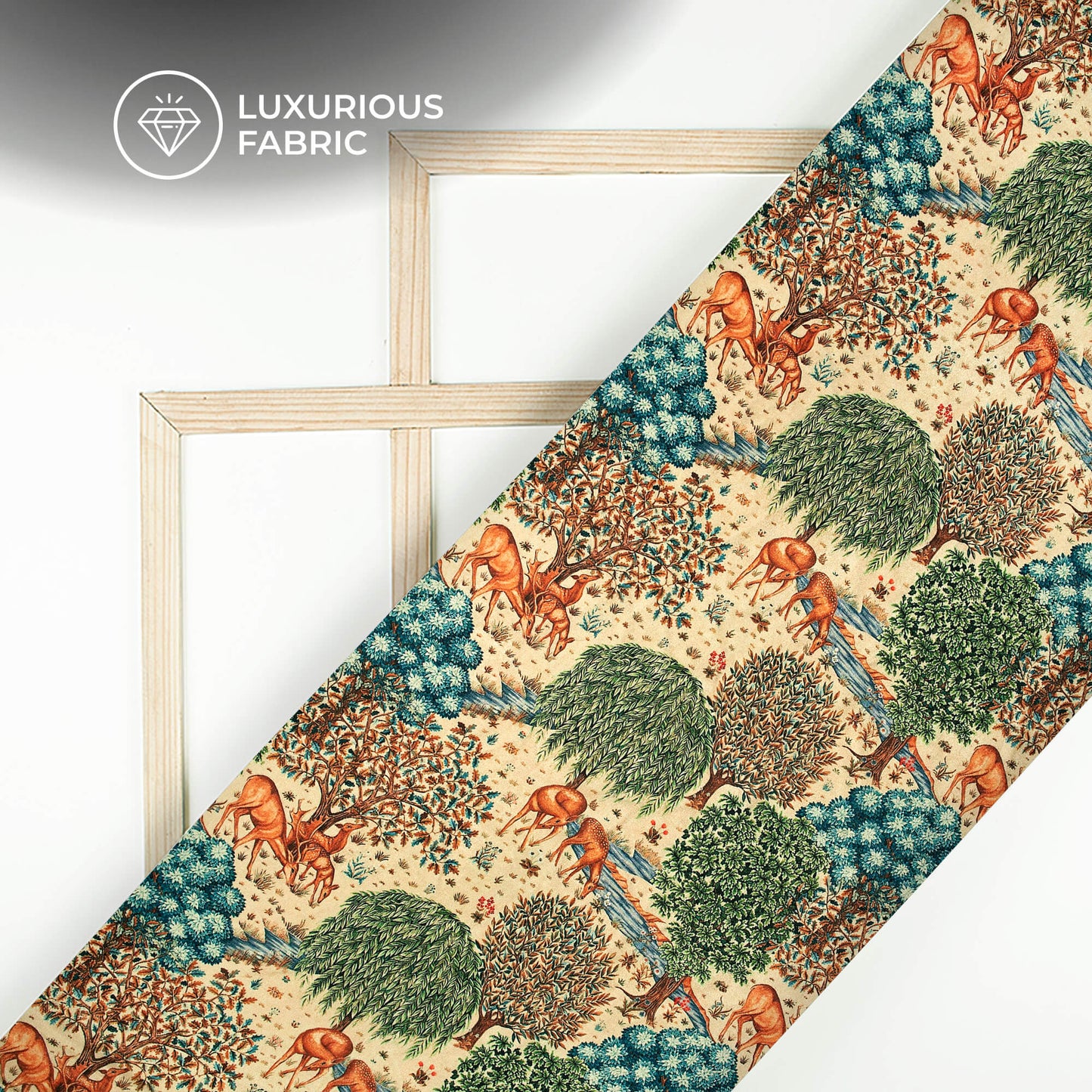 Green And Cream Madhuvanii Digital Print Premium Velvet Fabric