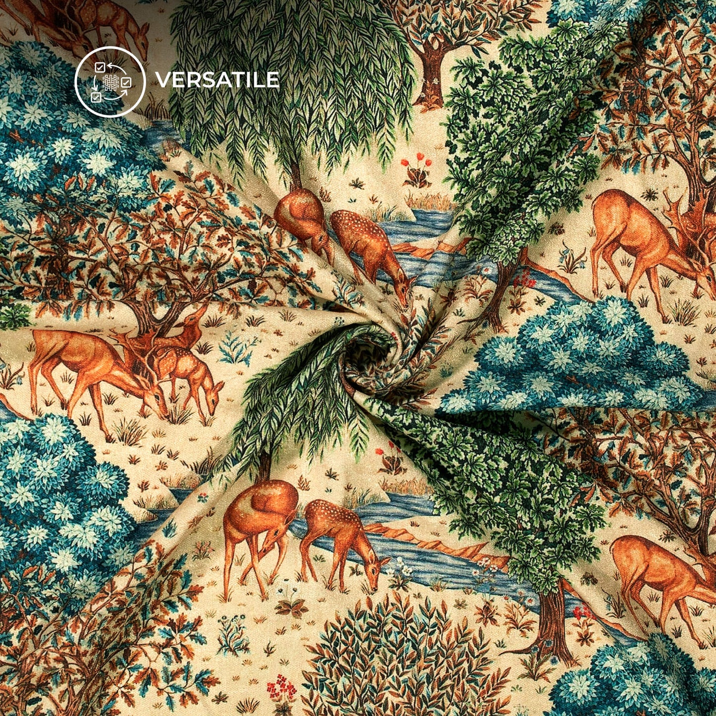 Green And Cream Madhuvanii Digital Print Premium Velvet Fabric