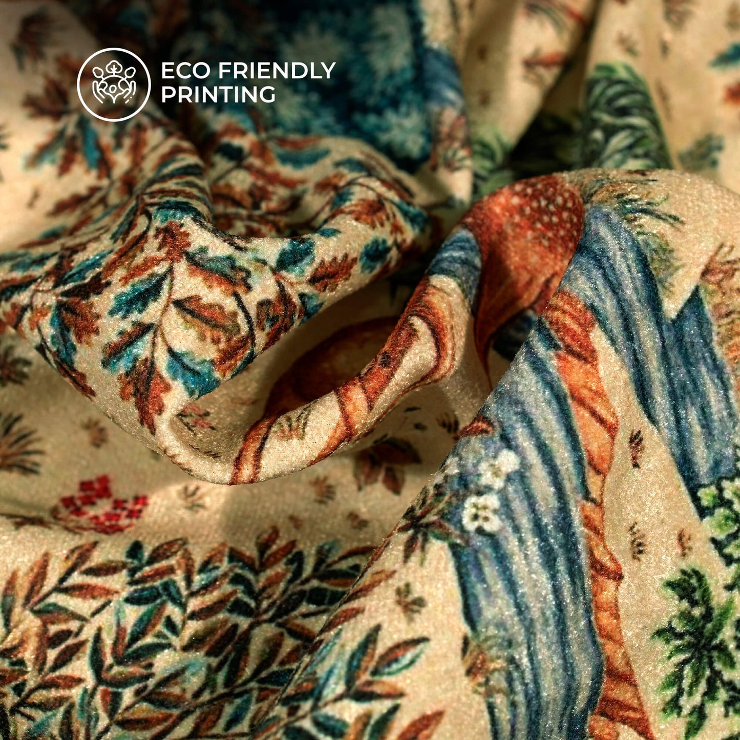 Green And Cream Madhuvanii Digital Print Premium Velvet Fabric