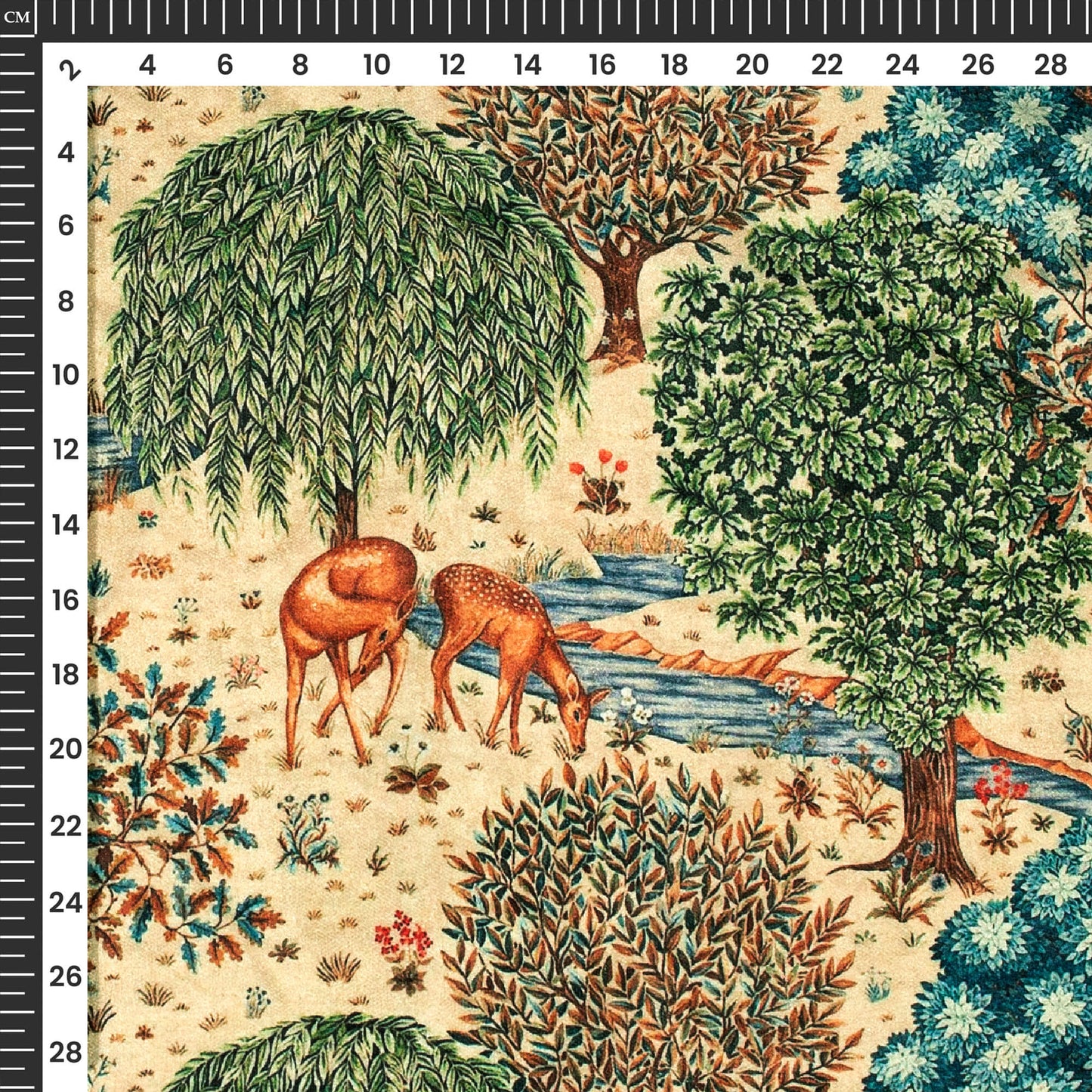 Green And Cream Madhuvanii Digital Print Premium Velvet Fabric