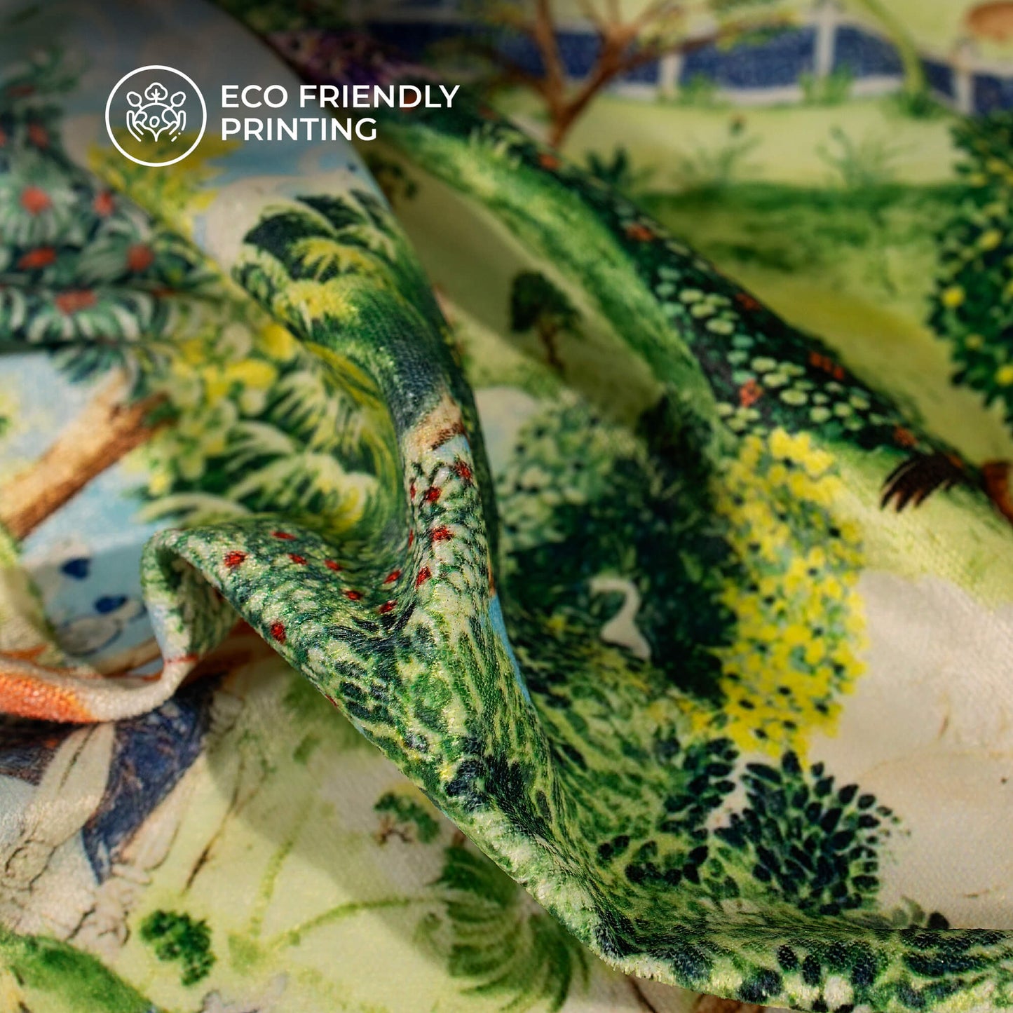 Peacock Garden Madhuvanii Digital Print Premium Velvet Fabric