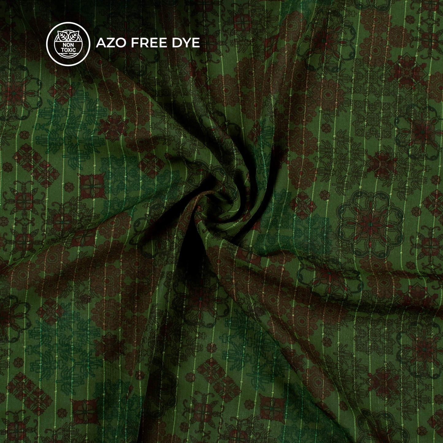 Forest Green Floral Digital Print Chiffon Sparkle Fabric