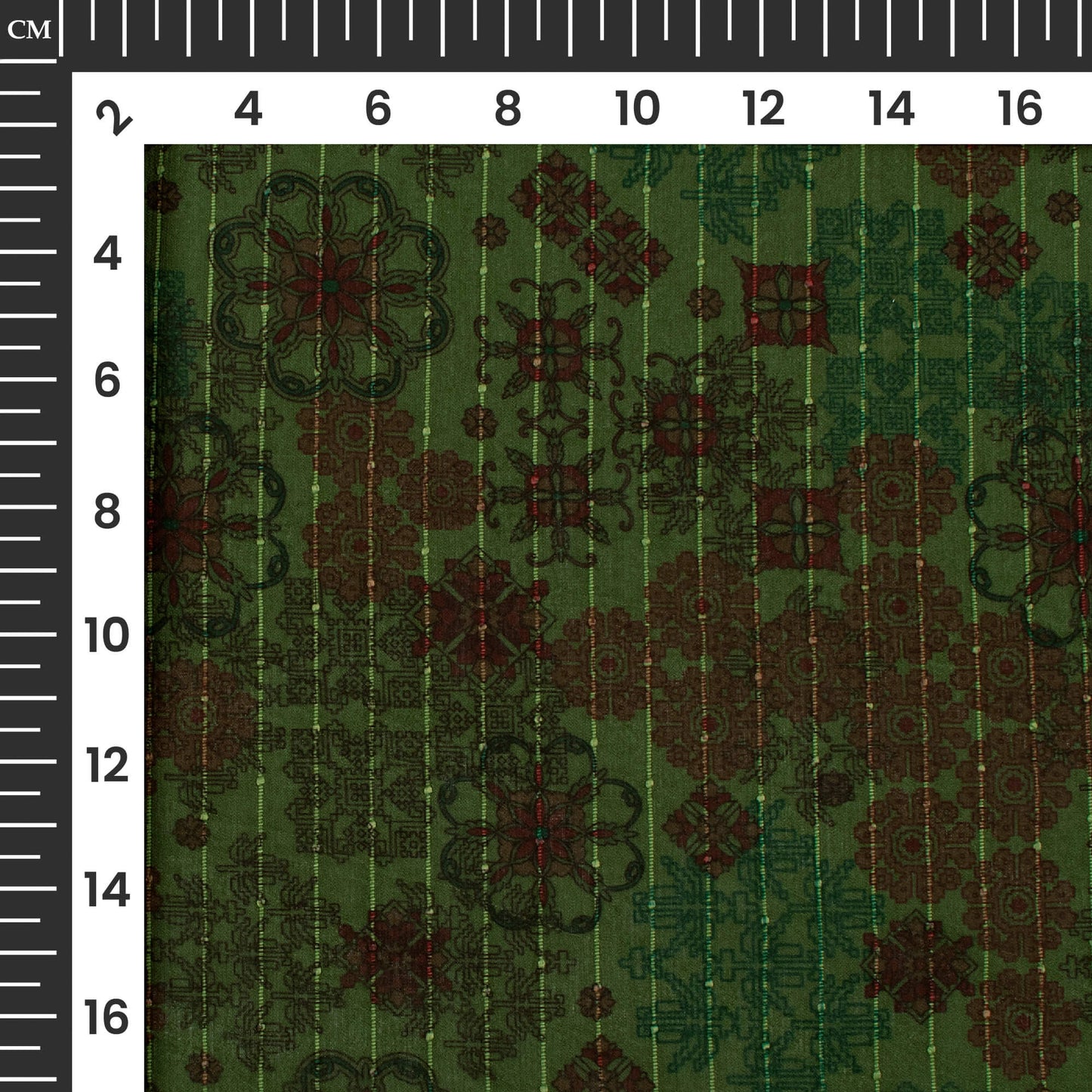 Forest Green Floral Digital Print Chiffon Sparkle Fabric