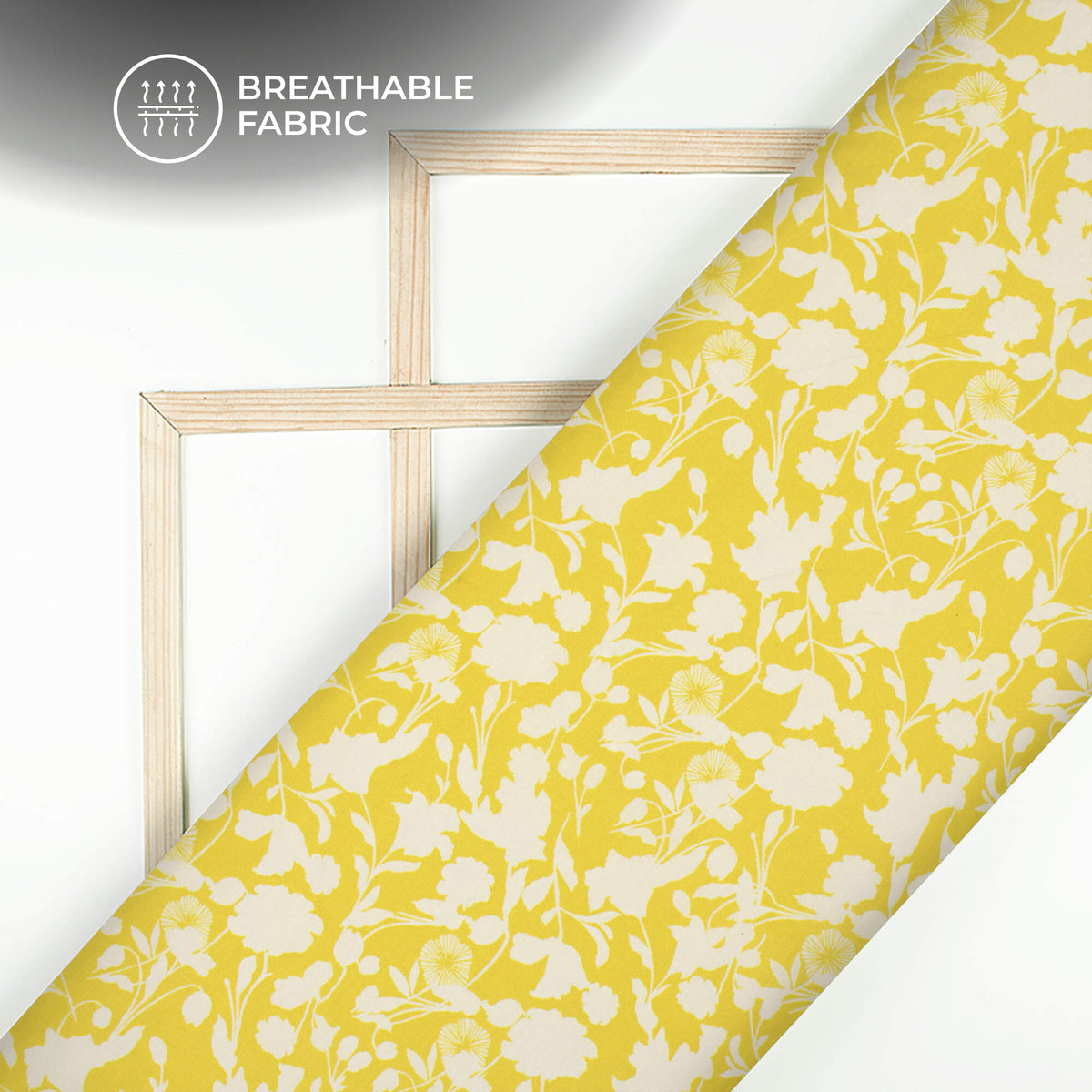 Lemon Yellow And White Floral Pattern Digital Print Muslin Fabric