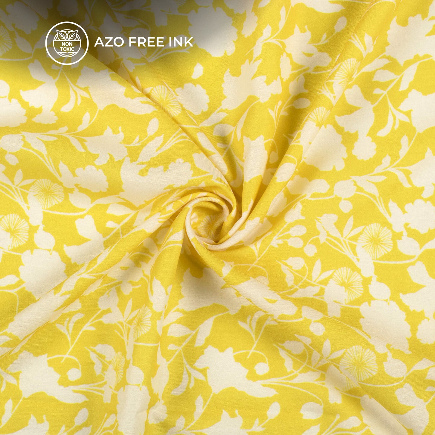 Lemon Yellow And White Floral Pattern Digital Print Muslin Fabric