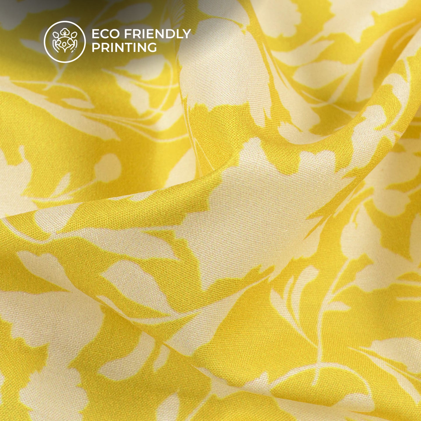 Lemon Yellow And White Floral Pattern Digital Print Muslin Fabric